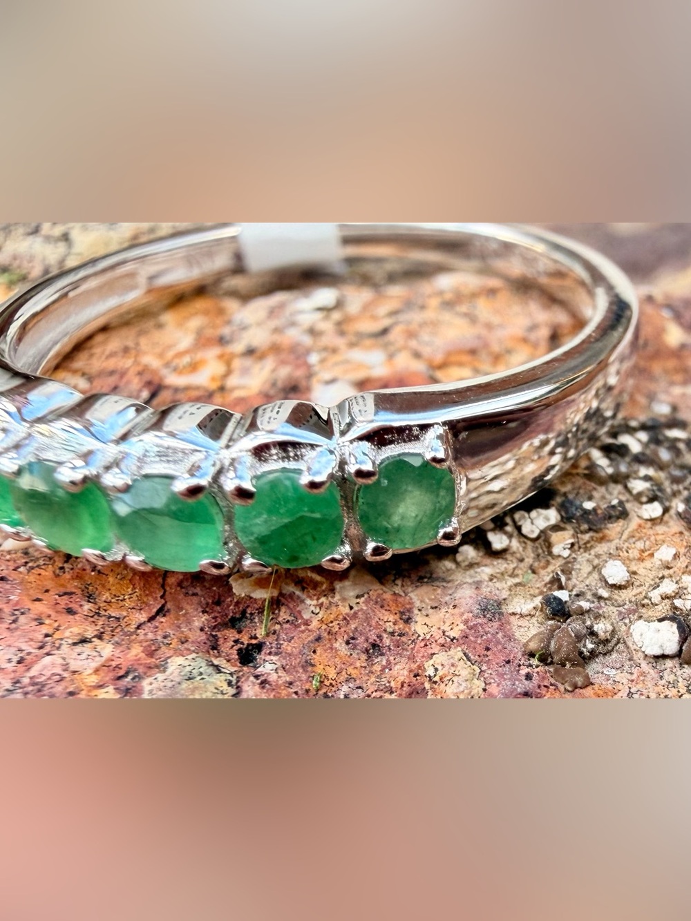 Genuine Emerald 0.28 CTW 14K White Gold Over Sterling Silver Ring Size 7